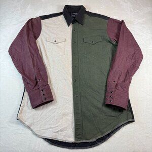Vintage Wrangler Western Shirt Mens 17-35 Colorblock Pearl Snap Cowboy Long Slee